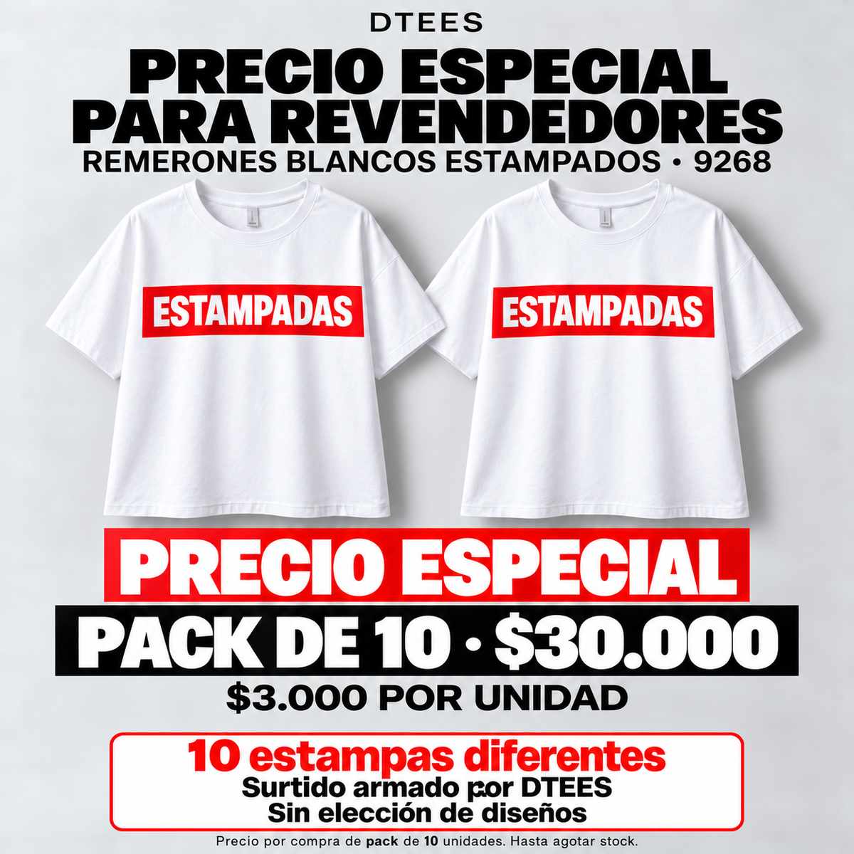 Precio especial para revendedores. Remerones 9268, pack de 10 por $30.000.