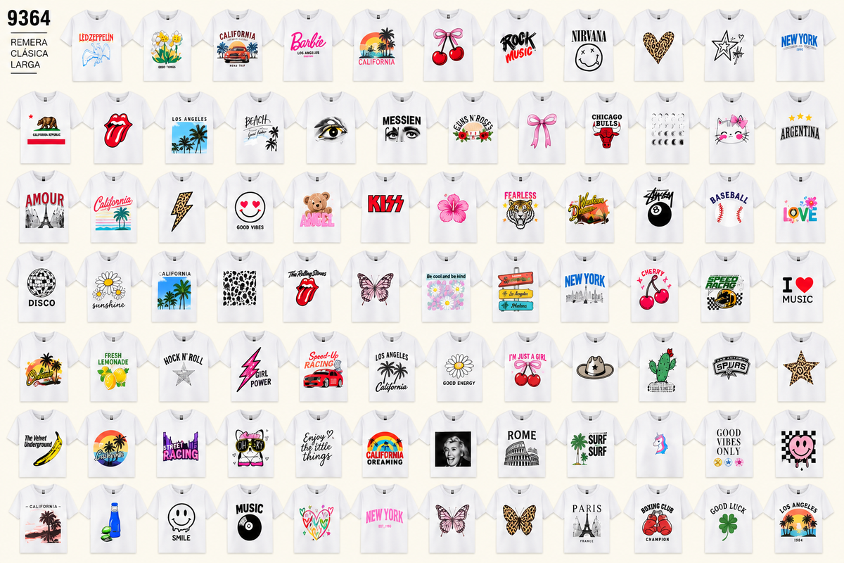 Estampados ilustrativos del surtido. Este pack corresponde a remerones 9268.