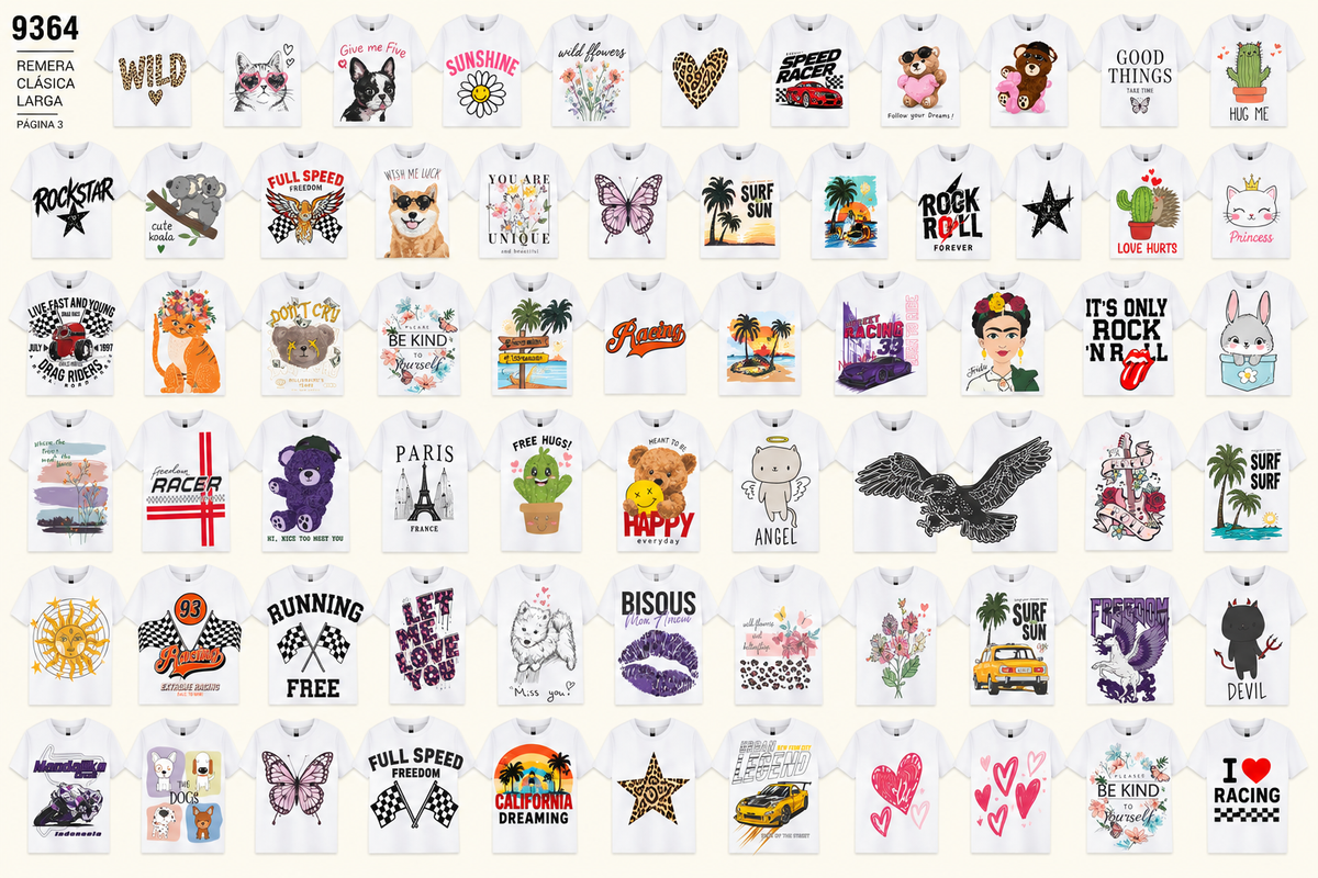 Estampados ilustrativos del surtido. Este pack corresponde al modelo largo 9418.